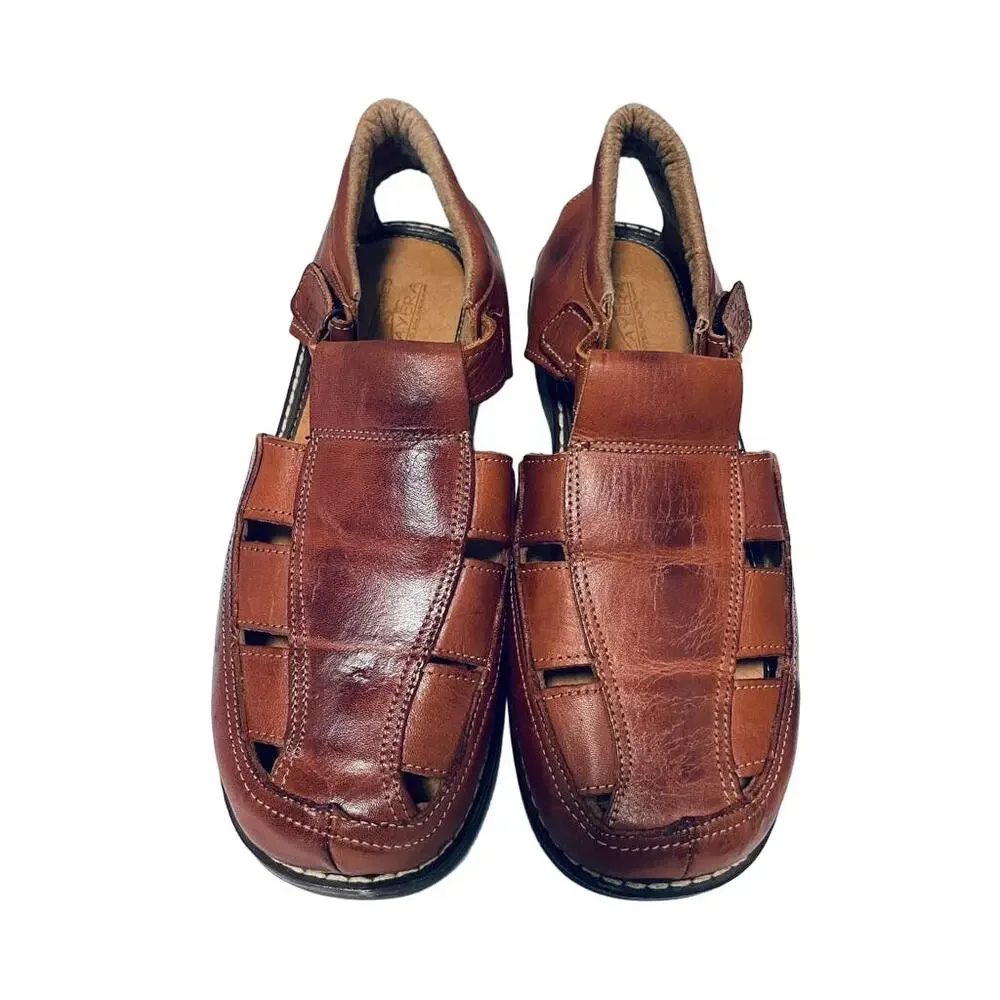 Huaraches Authentic Playera Walnut Leather Sandals Cross Woven in Mexico Size 8